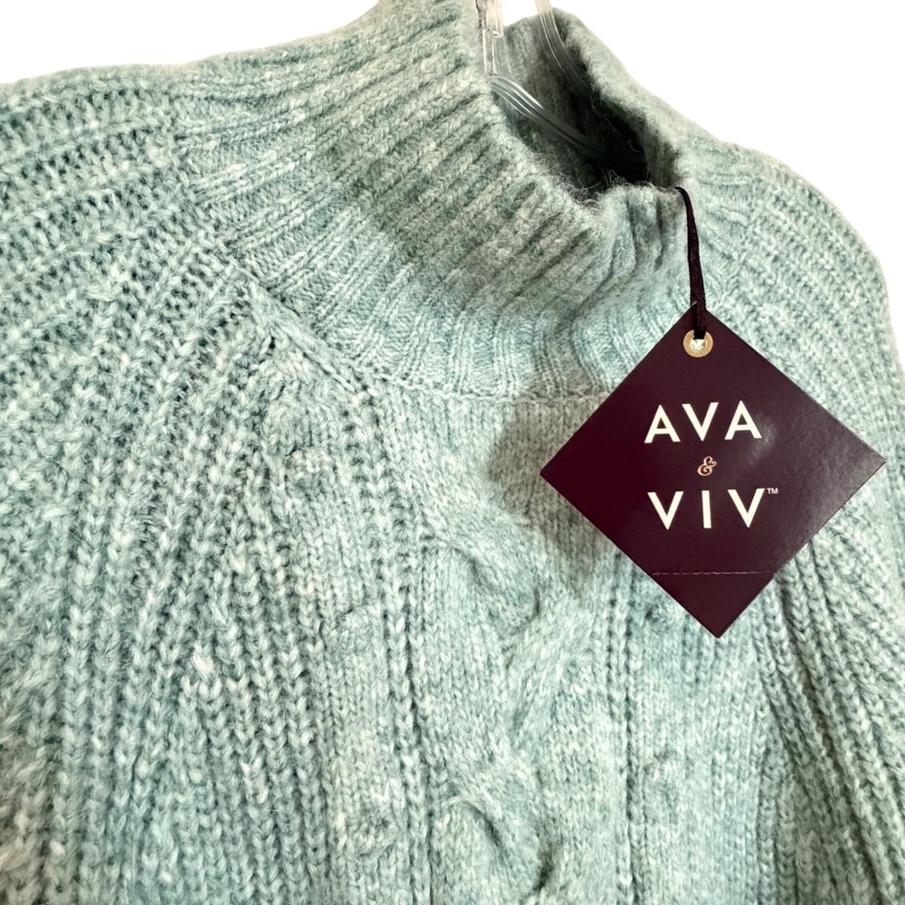 AVA & VIV Cable Knit Fisherman Balloon Sleeve Sweater Women's X Heather Blue - Picture 3 of 10